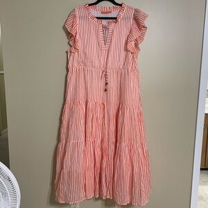 Oliphant Playa Coral & White Stripe
Cinched Midi Dress Size XL